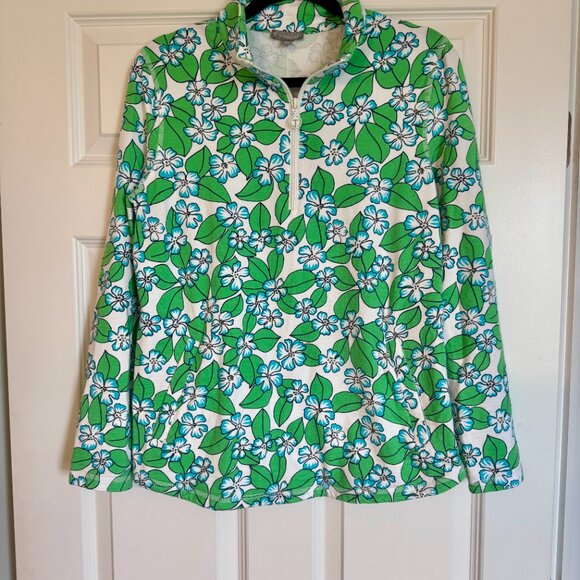 T by Talbots Cozy Crush Half-Zip Pullover Floral Fields M - Picture 2 of 4
